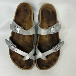 Birkenstock Mayari Silver Birko-Flor Sandals – EU 38 (Women’s 7–7.5)